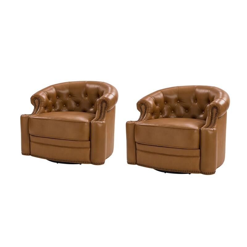 Felipe Modern Genuine Leather Swivel Chair With Tufted Back Set of 2 By HULALA HOME