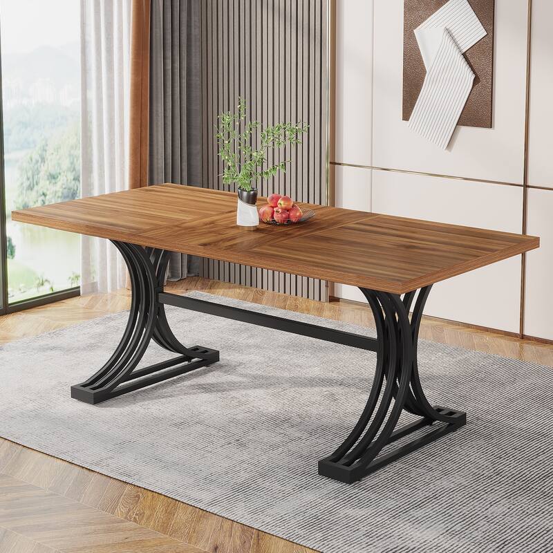 63-Inch Large Rectangular Dining Table, Modern Faux Marble Kitchen Table for Dining Room