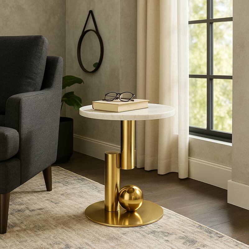 Modern Accent Side Table - Contemporary Round Accent Design for Home decor - 22", White - 18" x 18" x 22"