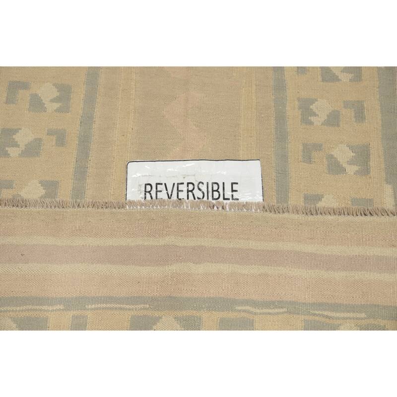Hand Woven Oriental 100% Wool Carpet Southwestern Tribal Beige & Ivories Kilim Area Rug - 5' 11'' X 4' 1''