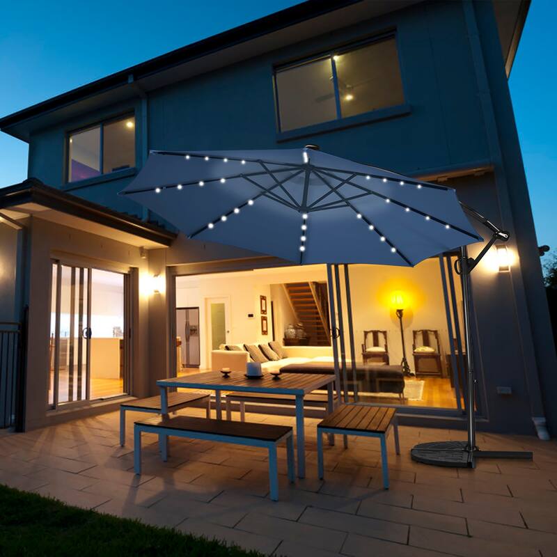 Costway 10FT Patio Offset Umbrella Solar Powered LED 360degrees