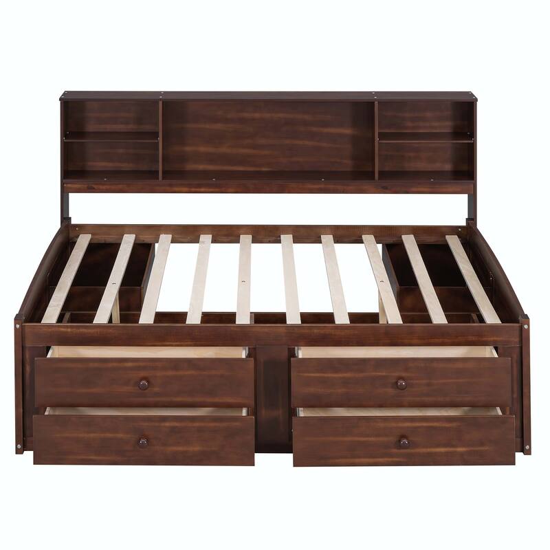 Wooden Captain Bed with Built-in Storage Shelves