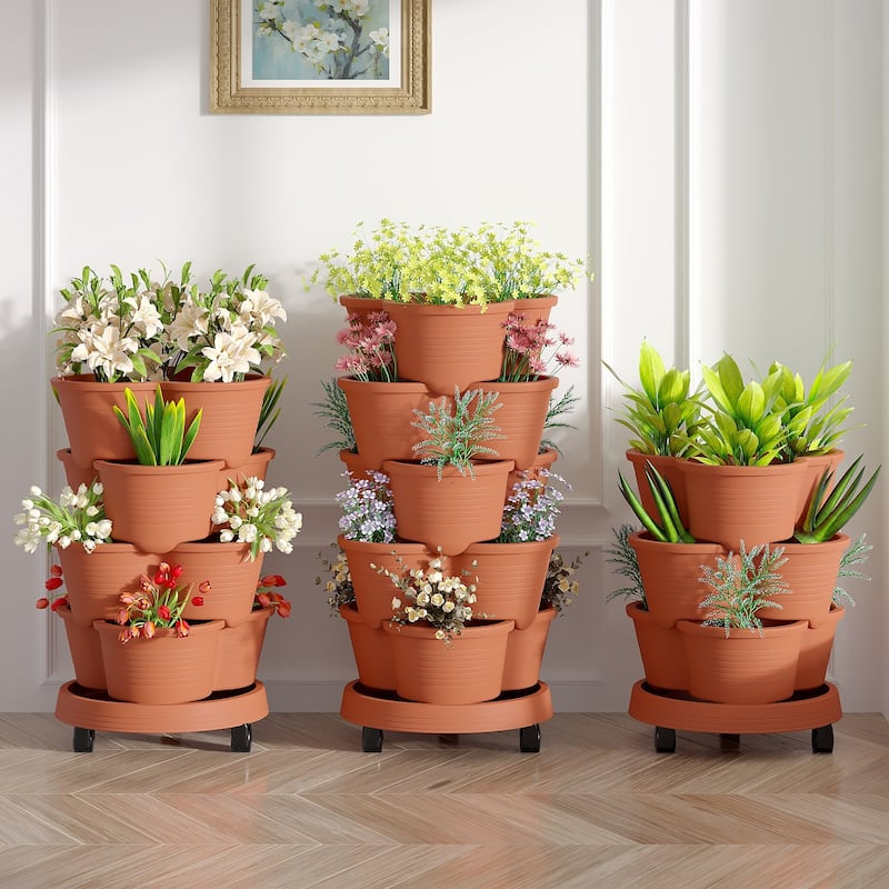 Vertical Strawberry Planter, 5 Tier Hanging Vertical Gardening Planter, Stackable Garden Tower Pot for Strawberries, Flowers