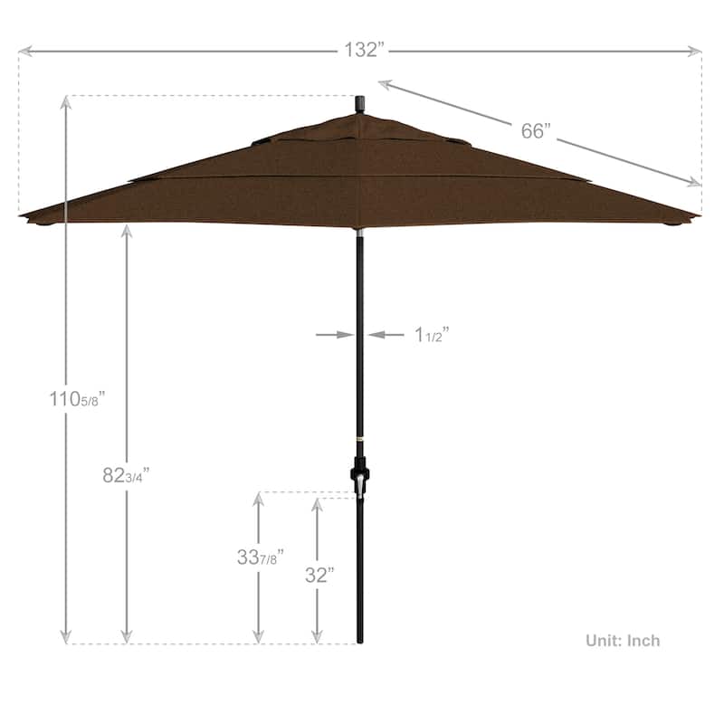 California Umbrella 11' Rd. Alum/Fiberglass Rib Patio Umb,Crank Lift/Collar Tilt, Dbl Wind Vent, Black Finish, Sunbrella Fabric