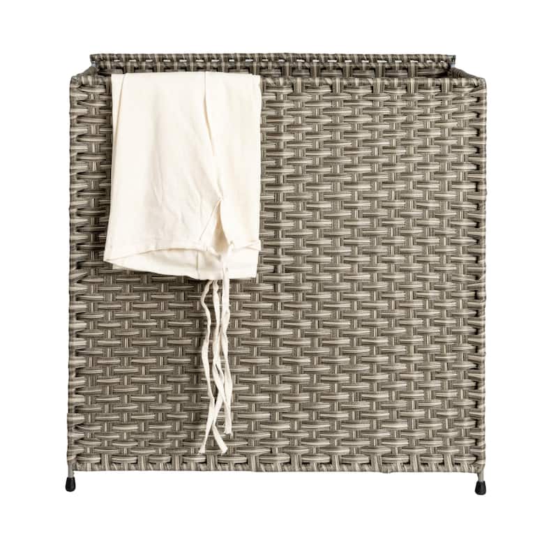 Household Essentials Handwoven Rattan Laundry Hamper with Lid and Handles - 23.6"L x 14.6"W x 23.8"H