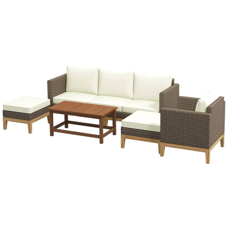 5 PCS PE Rattan Conversation, Patio Furniture Set with Cushions