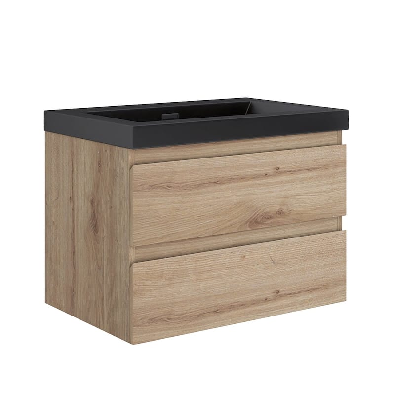MDF Wall-Mounted Bathroom Vanity Set in Oak with Integrated Culture Marble Sink