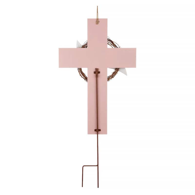 Glitzhome 32"H Easter Wooden Metal Cross Yard Stake Wall Decor