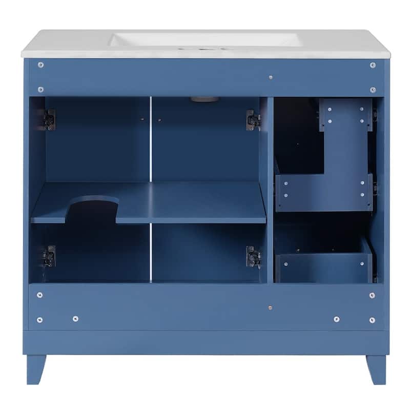 36" Ceramic Sink Bathroom Vanity with Double-Layer Drawer and Storage Cabinet