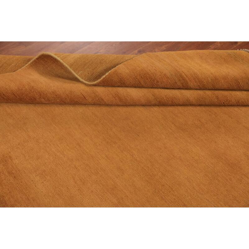 Modern Gabbeh Oriental Rug Handmade Solid Yellow Wool Carpet - 5'0" x 6'6"