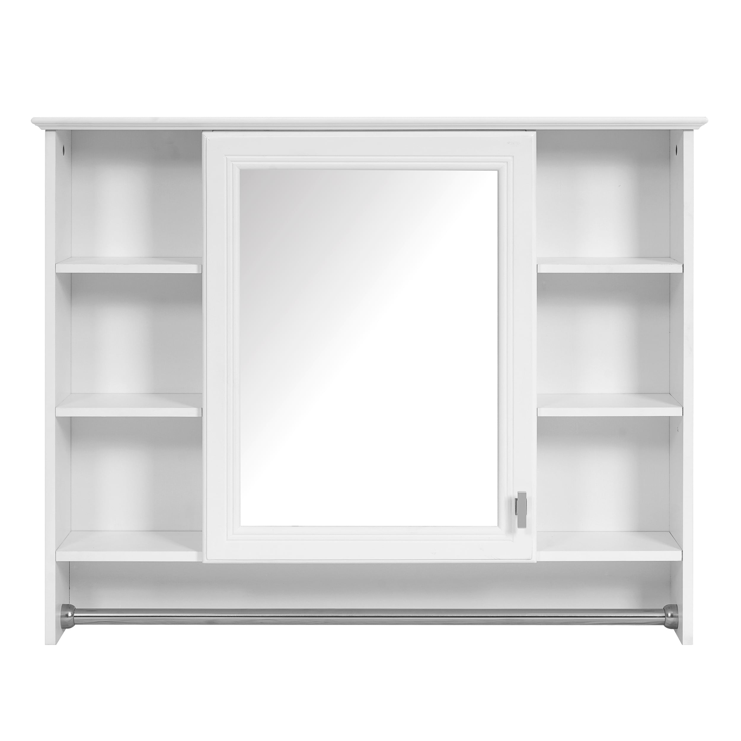 36" 3-in-1 Bathroom Mirror Cabinet with Adjustable Shelf, Towel Bar