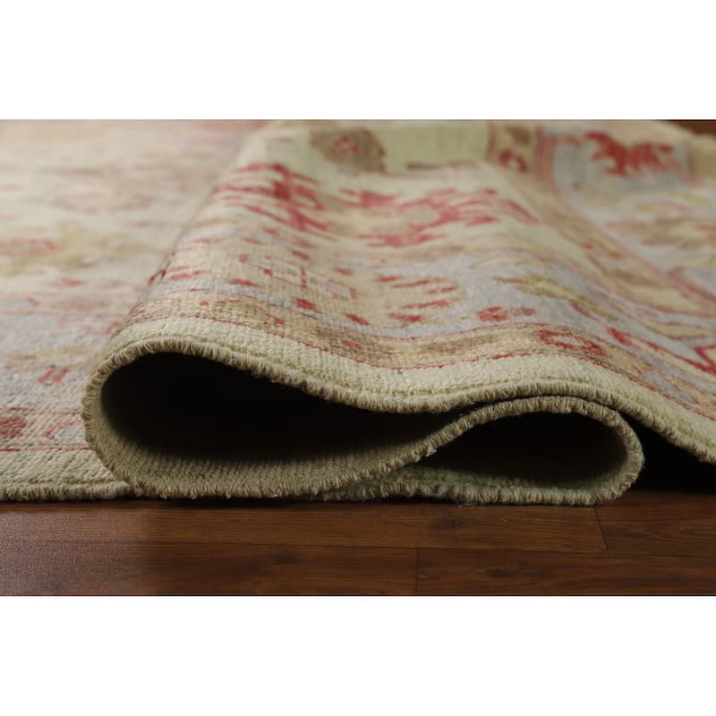 Hand Knotted Oriental 100% Wool Carpet Transitional All-Over Green Oushak Area Rug - 12' 4'' X 9' 2''