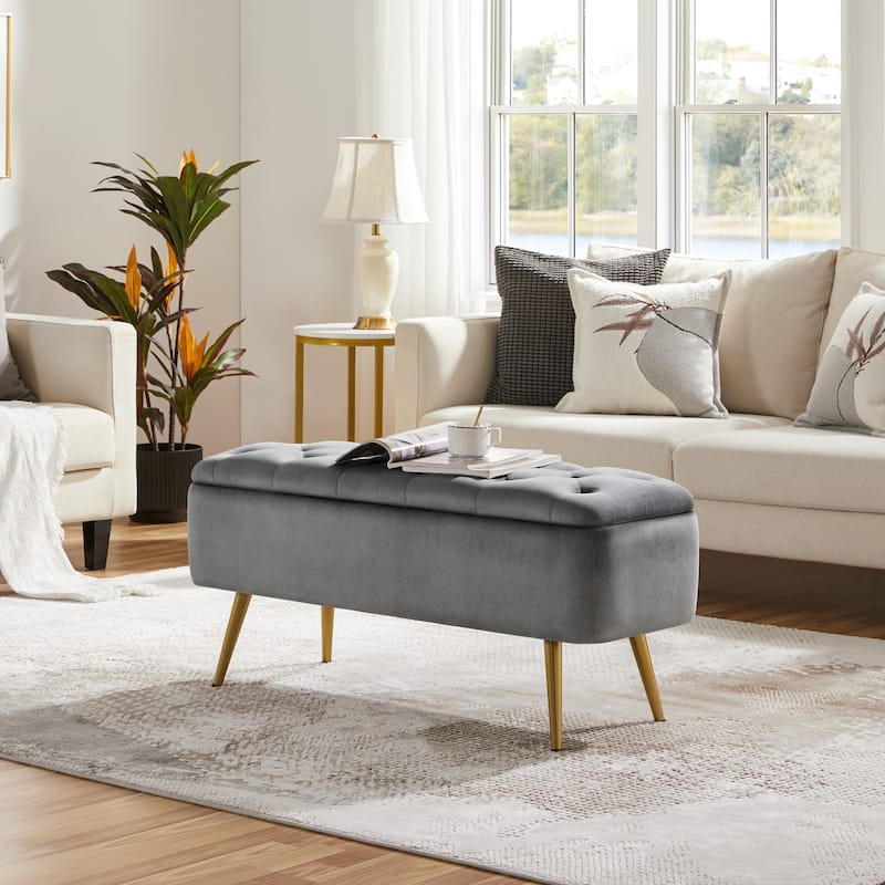 Yaheetech Modern Upholstered Ottoman Footstool Bench with Storage - 42.7"×14.6"×19"