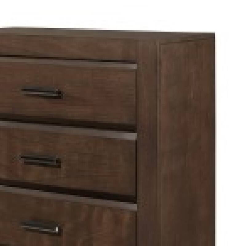 Rawn Tall Dresser Chest, 5 Drawers w Metal Handles, Brown Okume Veneer