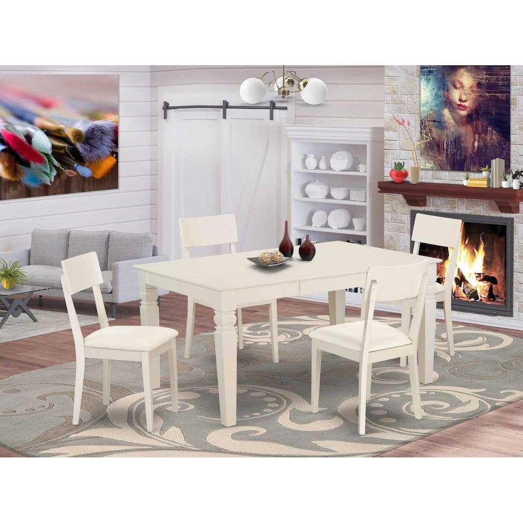 HomeStock 5-Piece Linen White Finish Solid Wood Top Dining table with 4 Chairs with Lattice Back
