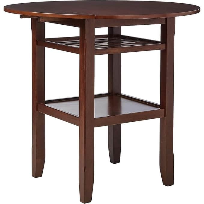 HomeRoots 40" Brown Wood Rounded Drop Leaf Bar Table - 40.00 in. x 36.00 in. x 40.00 in.