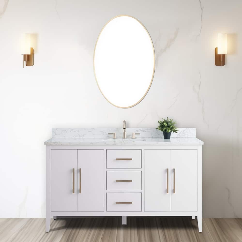 Vanity Art 60" Single Sink Bathroom Vanity Cabinet with Engineered Marble Countertop