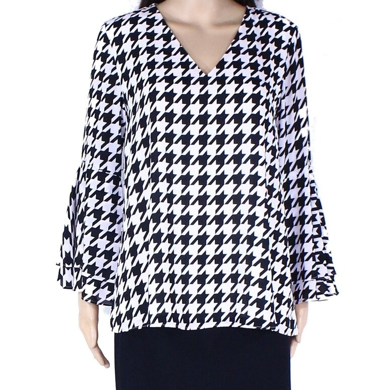 Shop Alfani Women S Blouse White Black Size 6 Houndstooth Print V