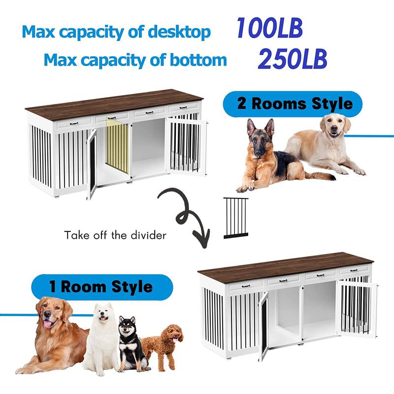 Spacious Dog Crate Furniture w/Convenient Drawers Dog Kennel Solution