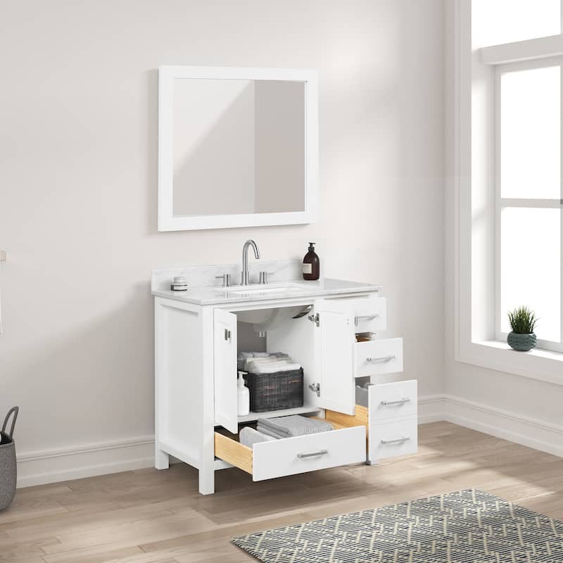 36" Freestanding Bathroom Vanity with Marble Countertop, Undermount Sink with Mirror