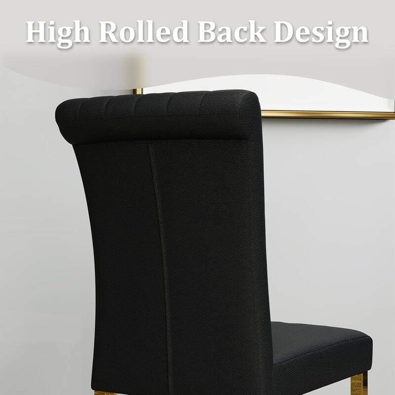 Luxury PU Leather Parsons Dining Chairs Side Chairs with Rolled Back and Stainless Steel Legs