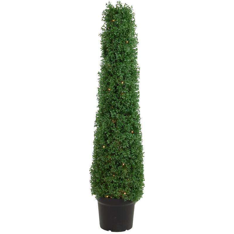 4' Pre-Lit Artificial Boxwood Cone Topiary Tree with Pot Clear Lights - 11