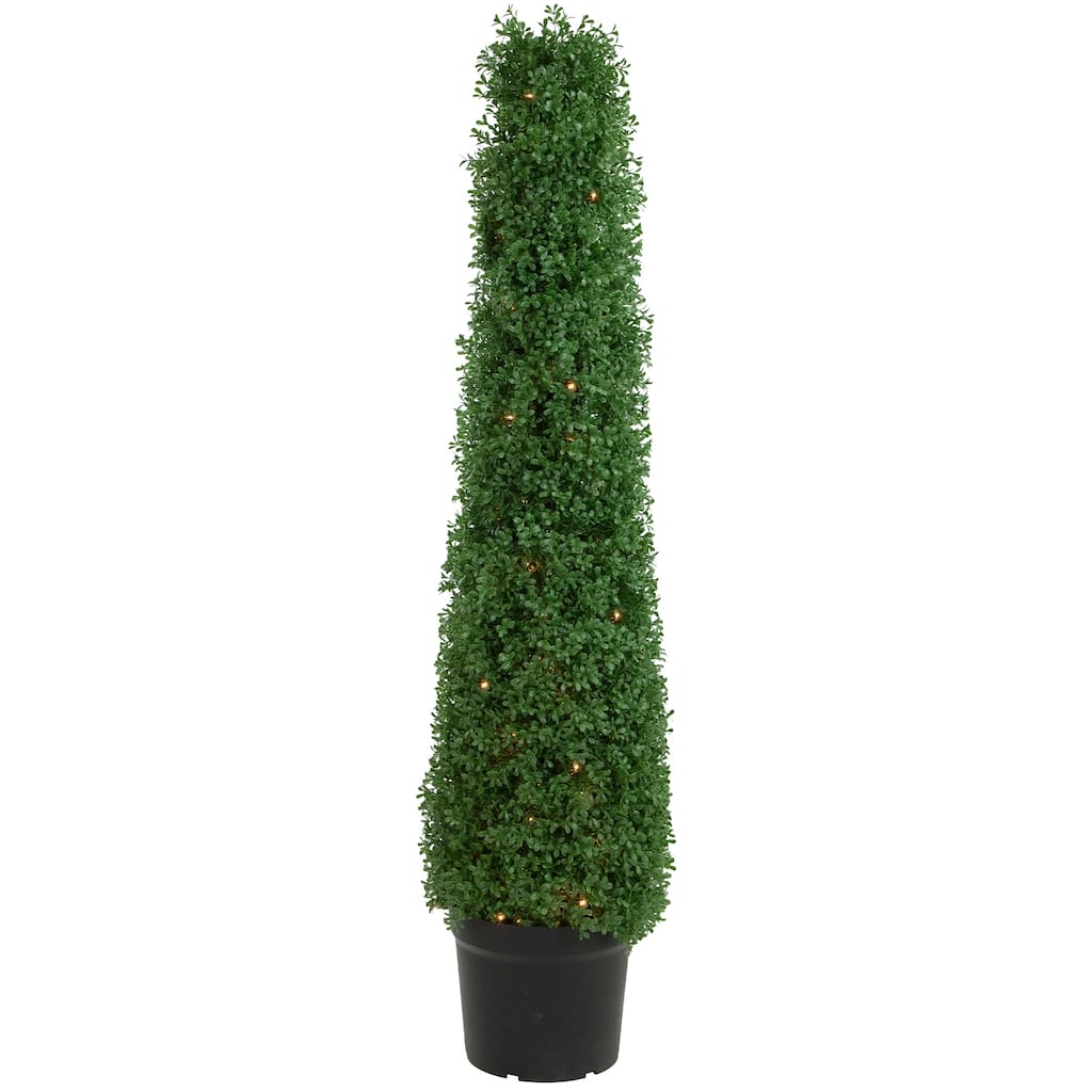 4' Pre-Lit Artificial Boxwood Cone Topiary Tree with Pot Clear Lights - 11