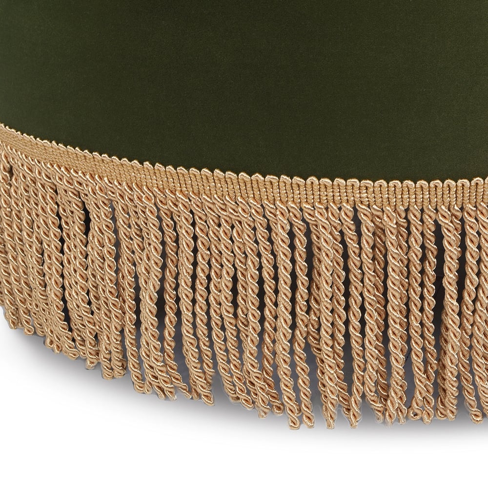 Button Tufted Round Accent Ottoman, Velvet Upholstered Makeup Stool, Fabric Single Bench with Gold Tassel Trim