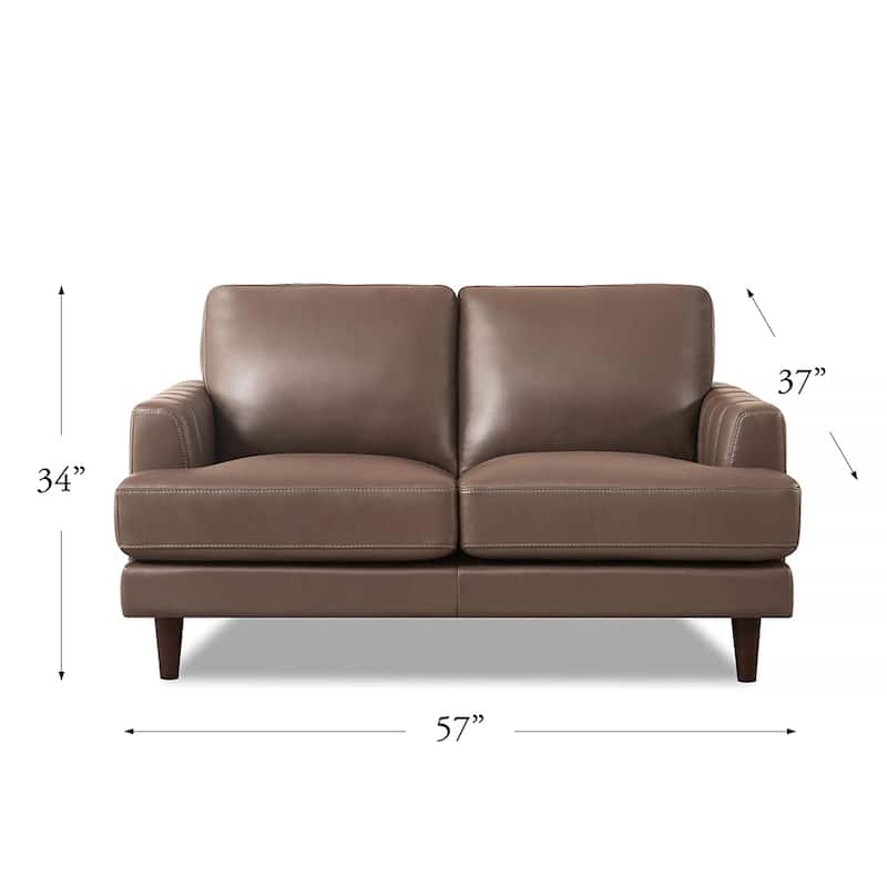Ivy Living Cassia Top Grain Leather Loveseat with Feather Memory Foam and Springs