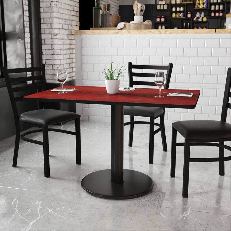 30'' x 48'' Rectangular Laminate Table Top with 24'' Round Table Height Base - 30"W x 48"D x 31.125"H - 30"W x 48"D x 31.125"H - Mahogany