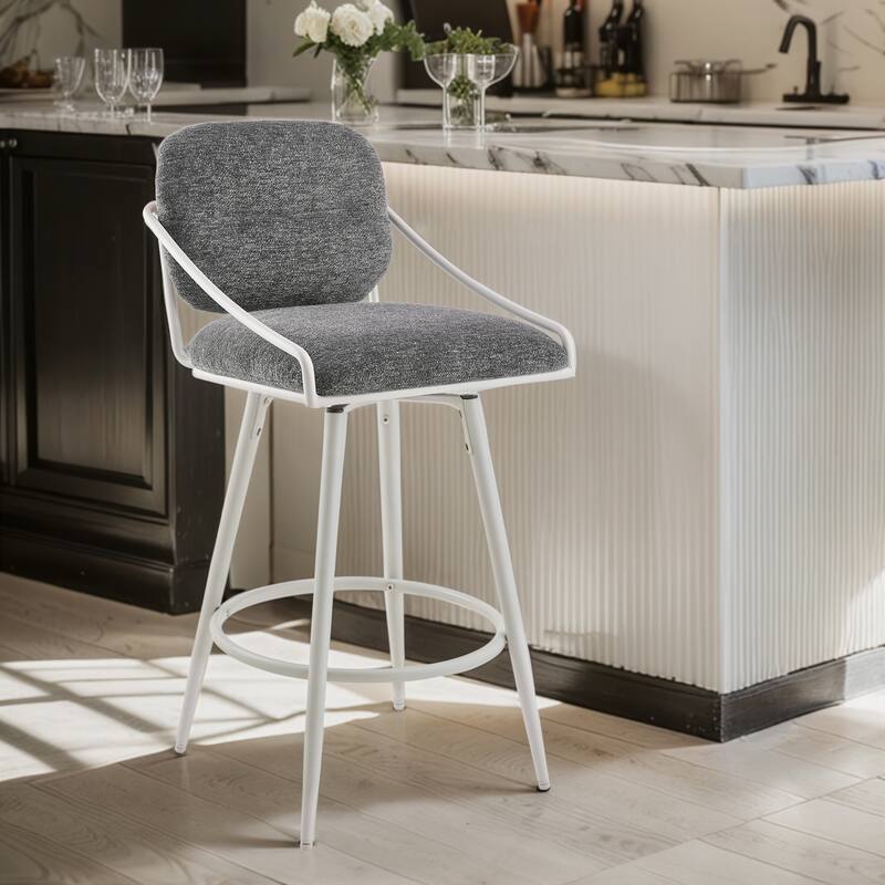 Art Leon Mid-century Modern Fabric Swivel Barstool - Grey