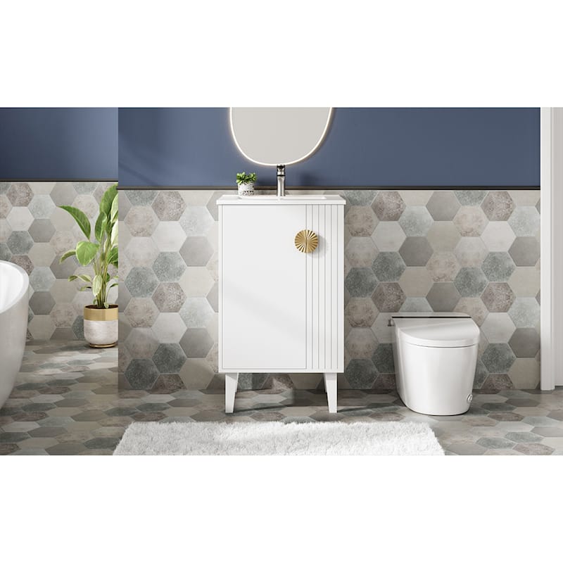Roomfitters 20 Inch Bathroom Vanity with Ceramic Sink, Freestanding French Style Cabinet with Half-Moon Pulls