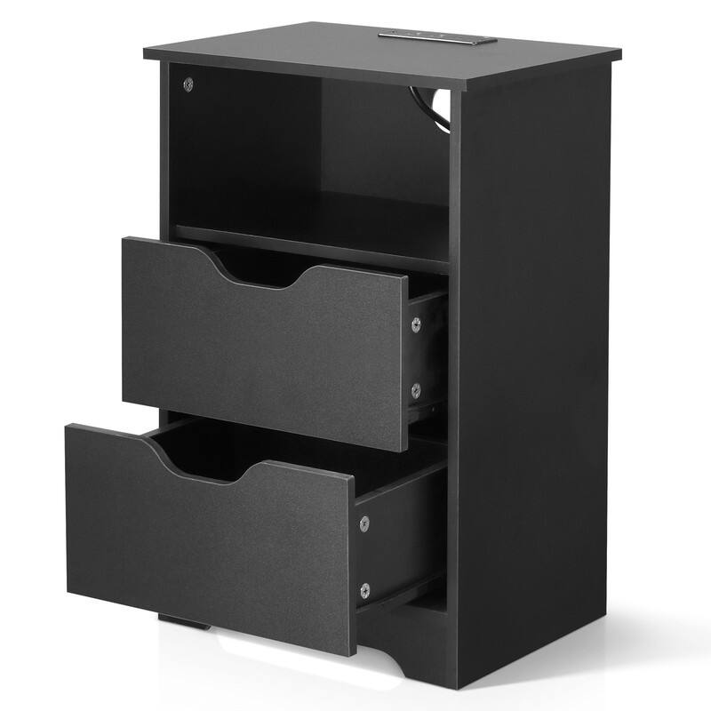 15.7"W Nightstand, P2 Particleboard, Matte Melamine, Handleless, 2 Drawers, US Outlet