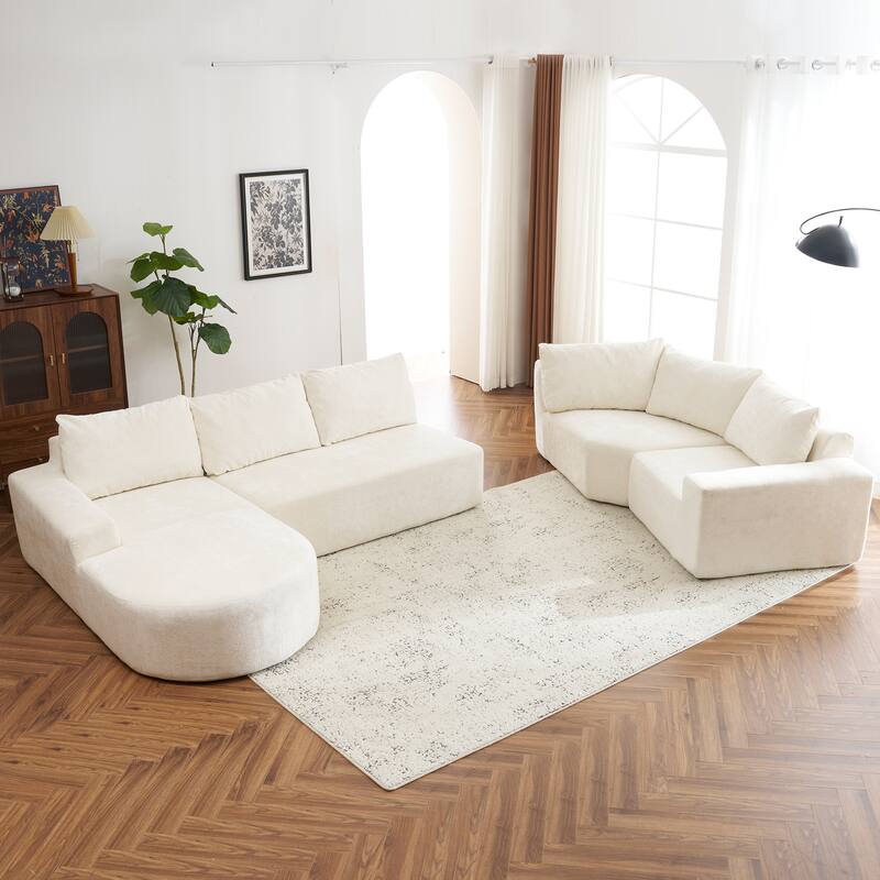 Chenille U-shaped Sofa, Cloud Sectional Sofa Set Upholstered Deep Seat Couches with 6 Pillow Recliner Sofa for Living Room