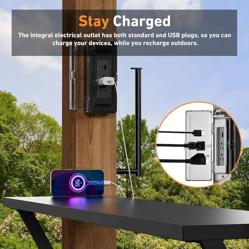 Grill Gazebo 6' X 12', Cedar Wood Gazebo with USB and USB-C Charging Ports for Patio