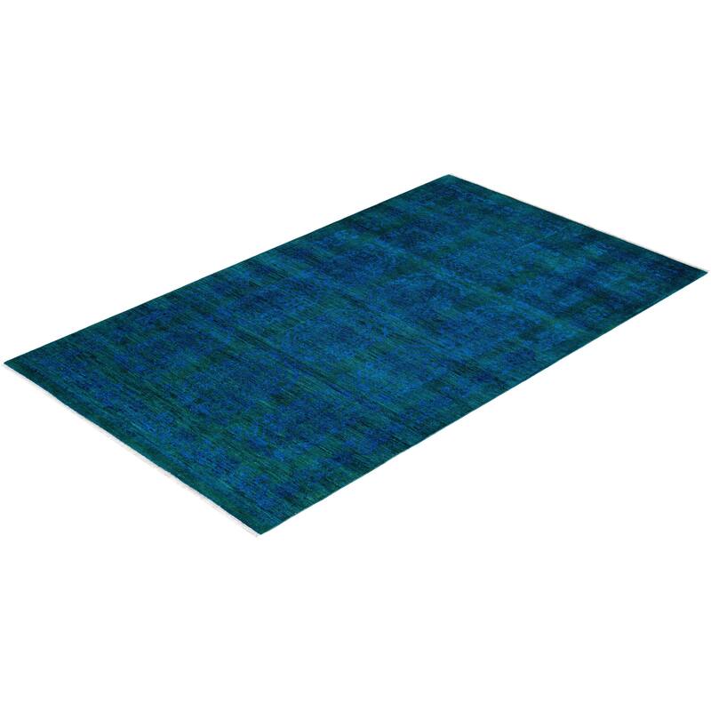 Overton Hand Knotted Wool Vintage Inspired Modern Contemporary Overdyed Blue Area Rug - 5' 3" x 8' 10"