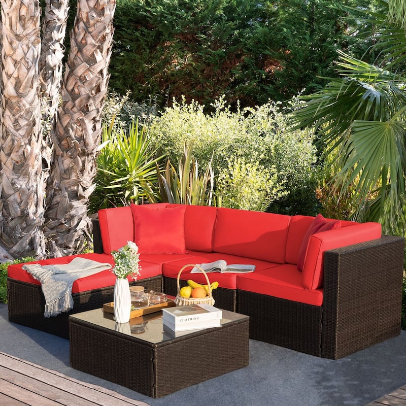 Homall 5 Pieces Patio Furniture Sets Outdoor Sectional Sofa Manual Weaving Rattan