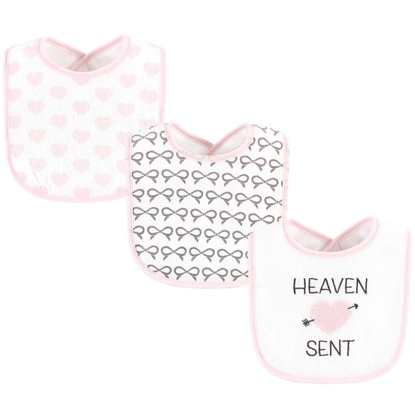 slide 1 of 1, Hudson Baby Infant Girl Fiber Filled Drooler Bibs 3pk, Heaven Sent Heart Arrow, One Size - Heaven Sent Heart Arrow - One Size One Size - Heaven Sent Heart Arrow