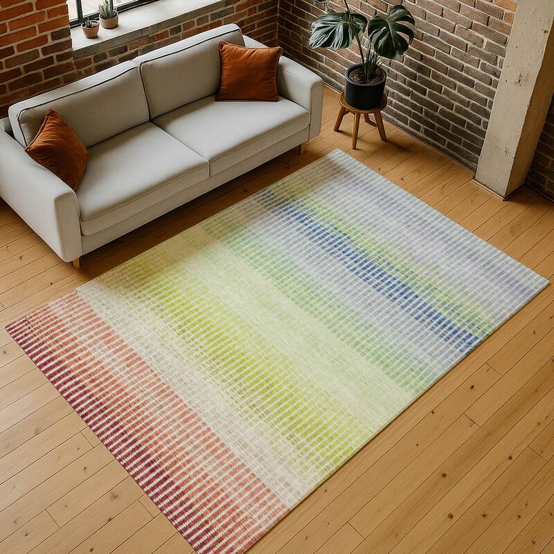Machine Washable Indoor/ Outdoor Contemporary Stripes Chantille Rug