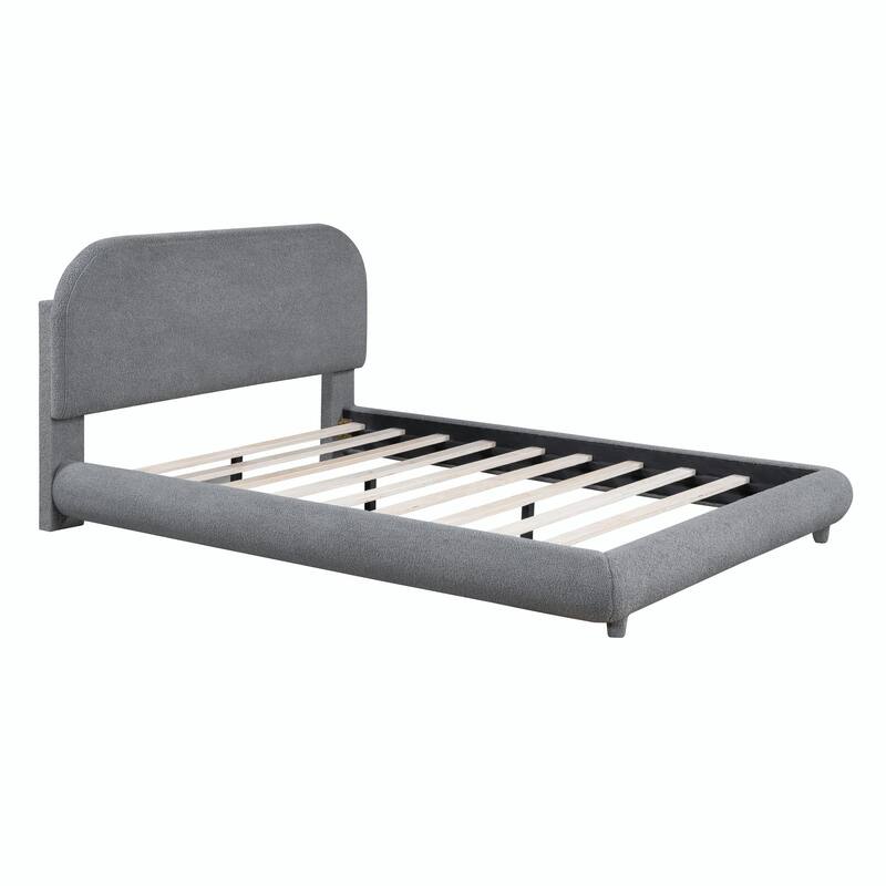 Teddy Fleece Upholstered Platform Bed with Stylish Curve-shaped Design