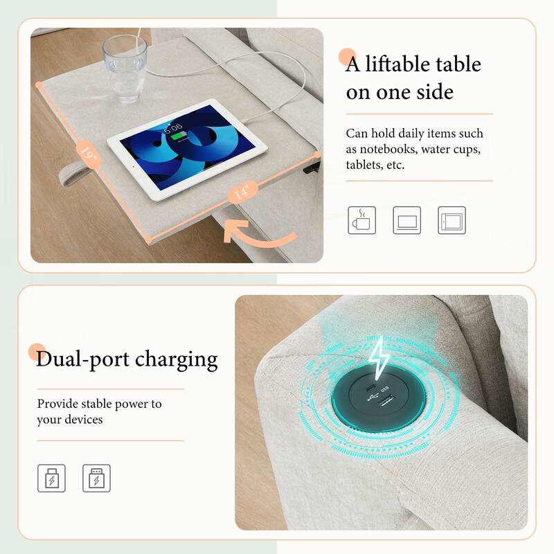 L-Shape with Folding Table and Dual-Port Charging