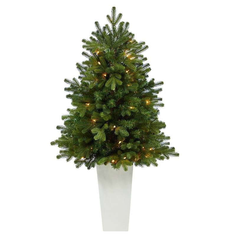 3.5Ft Artificial Christmas Tree with Lights - Washington Fir Holiday Decor Tower Planter - Green - 36