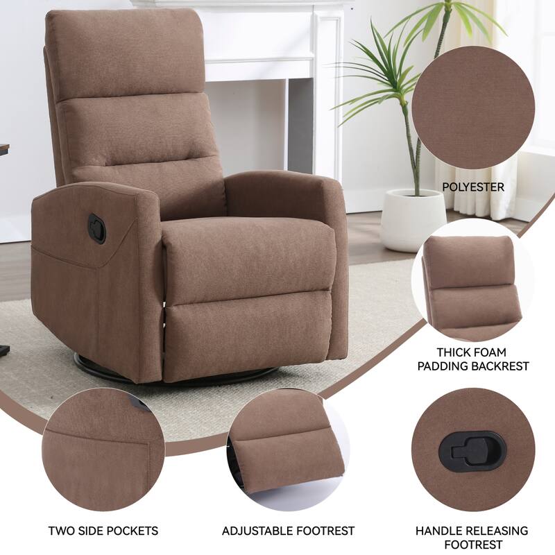 Roomfitters Swivel Rocker Recliner Chair Manual 360 Degree Glider Lounge Sofa Padded Fabric Armchair for Living Room