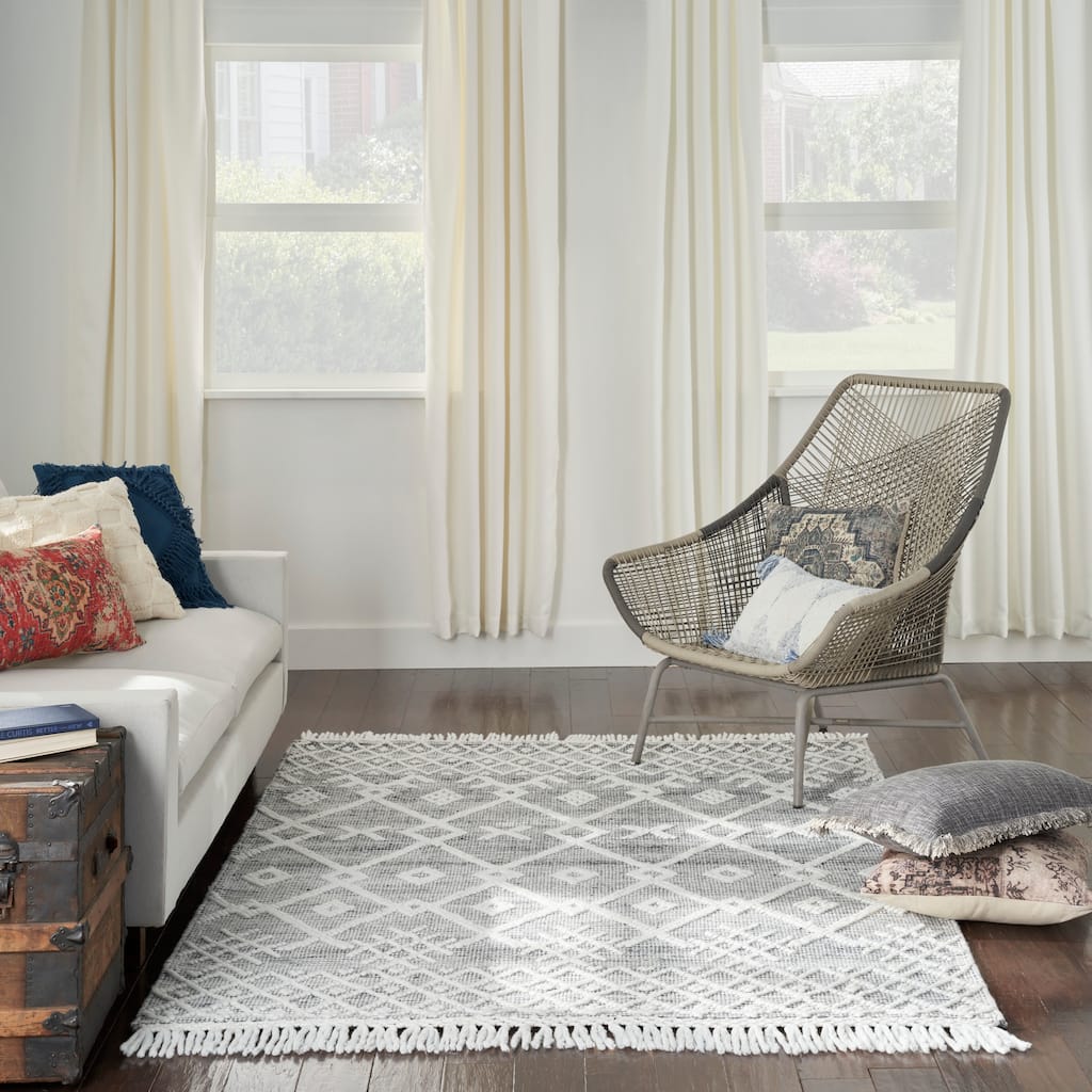 New Concept Washables Grey/Ivory Flat Woven Moroccan Indoor Area Rug