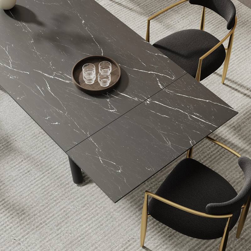 9 - Piece Extendable Sintered Stone Top Cross Legs Dining Set With 8 Fabric Chair