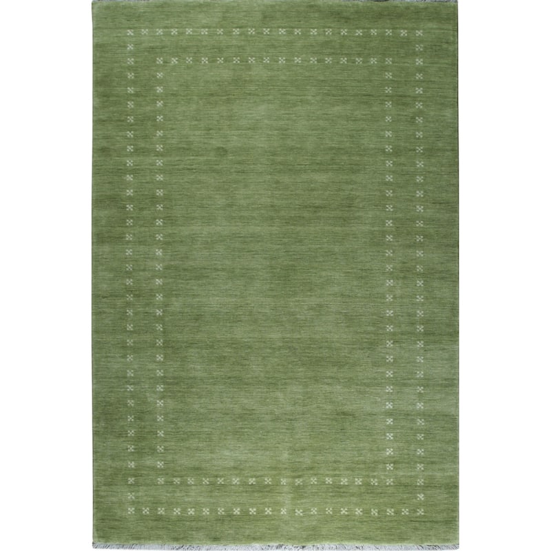 Green Handmade Wool Transitional Rug, 4' x 6', soft cozy accent floor rug - L