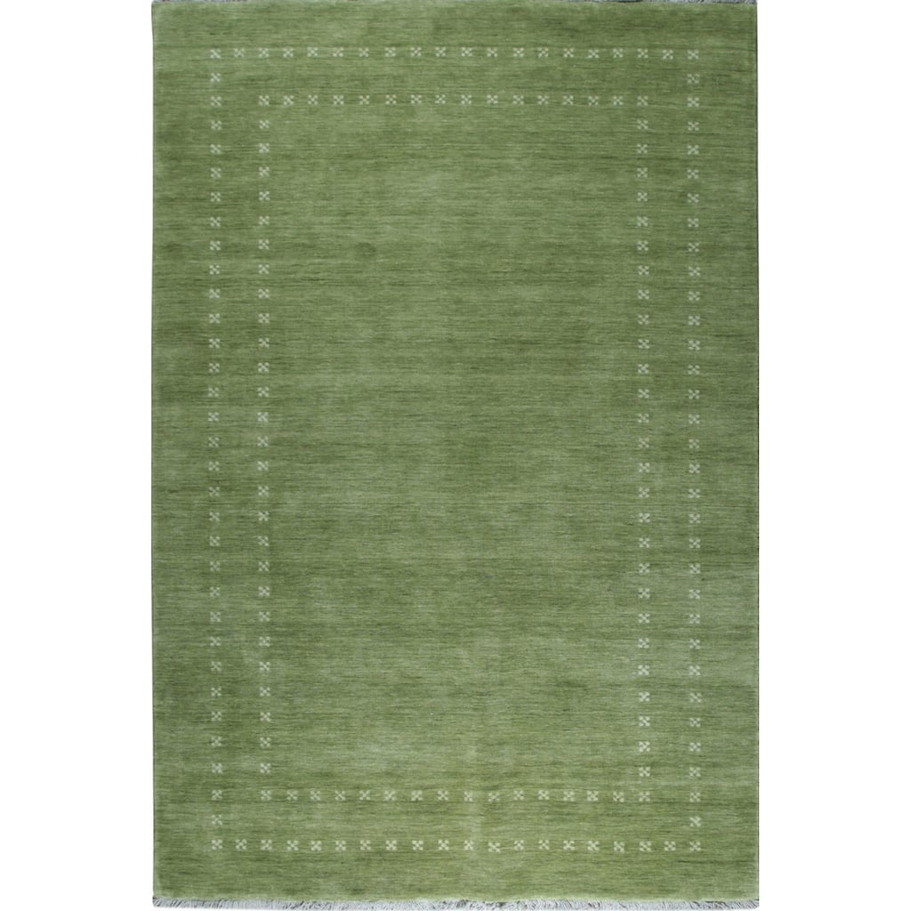 Green Handmade Wool Transitional Rug, 4' x 6', soft cozy accent floor rug - L