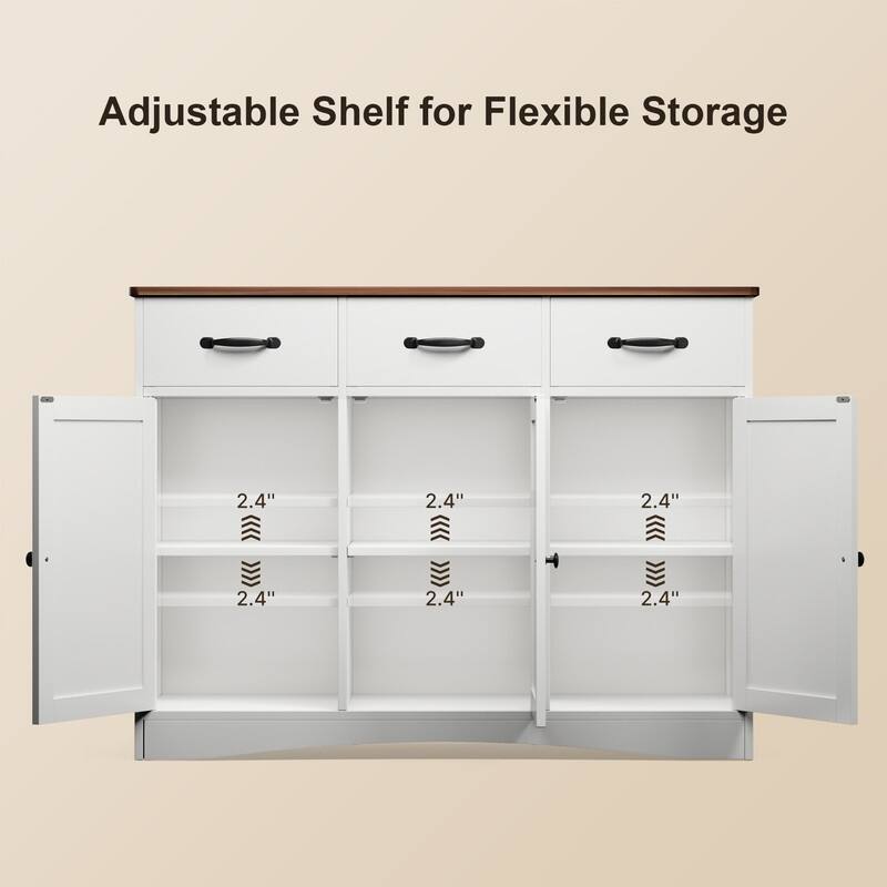 42.5" Farmhouse Buffets Sideboard, Modern Wood Kitchen Storage Cabinet with Adjustable Shelf