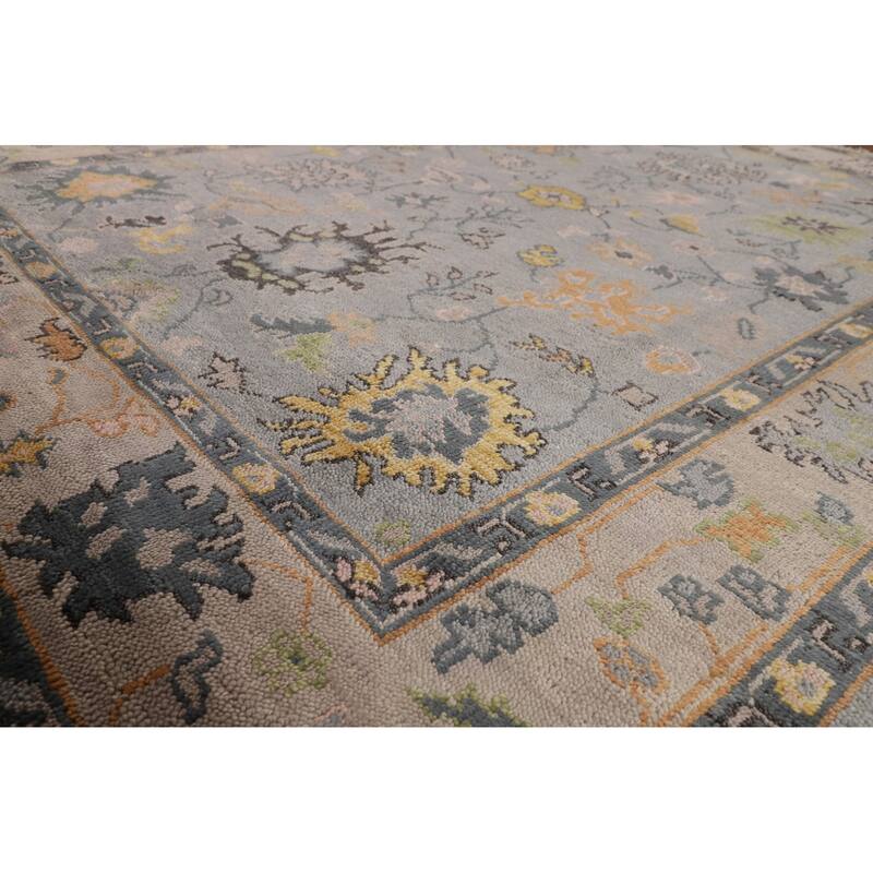 Gray Oushak Indian Area Rug Hand-Knotted Wool Carpet - 7'9"x 10'0"