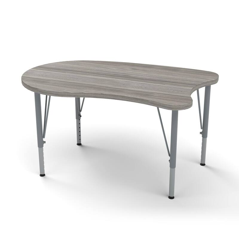 Tot Mate Versa Kids Desk Curve Shape Large Laminate Surface 38.75" x 24" Classroom Table - Adjustable Height 14-23" - Shadow Elm Gray